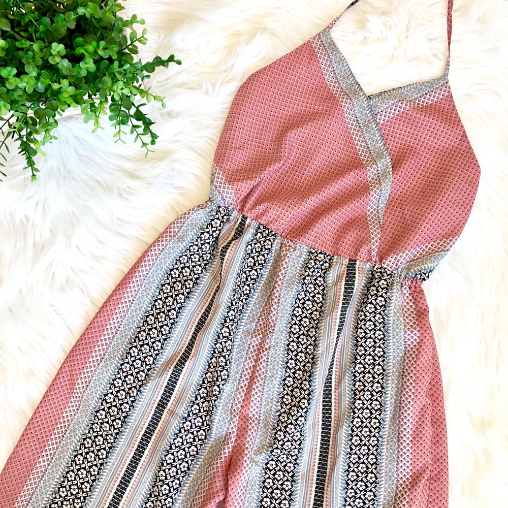 Boho Long Wide Leg Jumpsuit Halter Sm M Pink